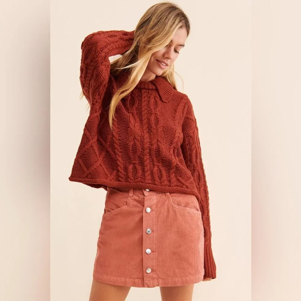 FREE PEOPLE Ray Button Front Corduroy‎ Mini Skirt Rust Pink Fall Size 8 New